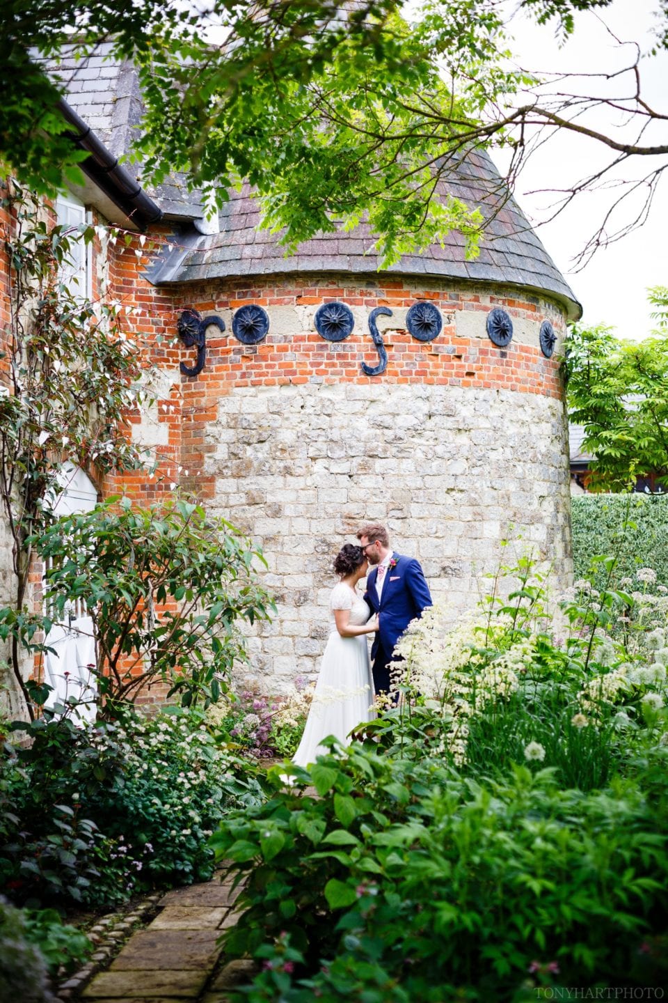Bride & Groom at Bury Court Barn