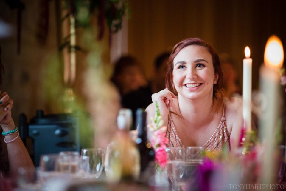 Bury Court Barn wedding - bridesmaid during speeches