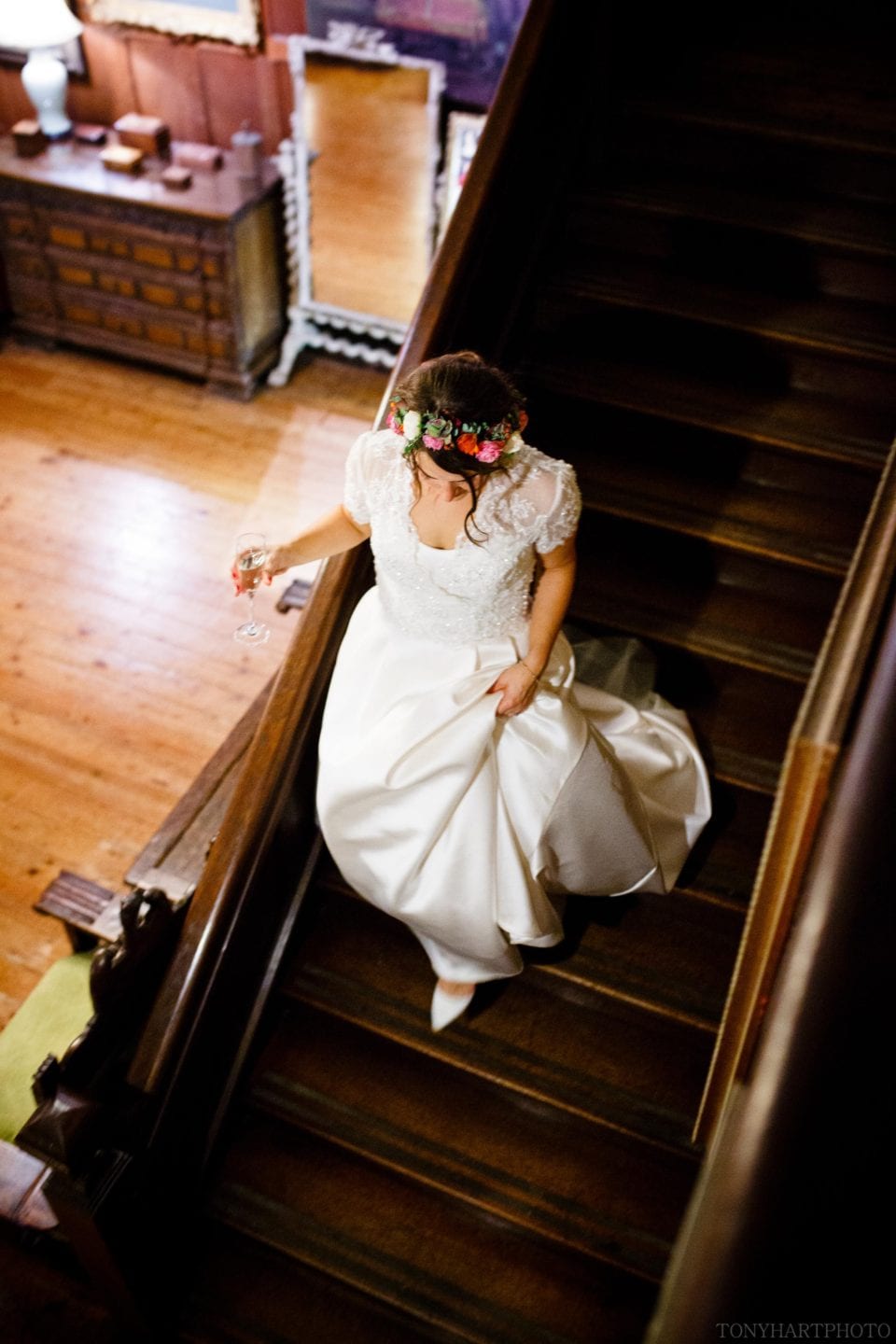 Ali descending into the Drawing Room at Ramster Hall