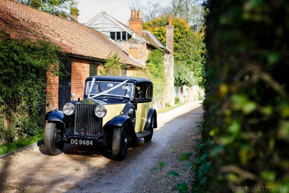 West Green House Wedding - Couple arriving in Wedding Car