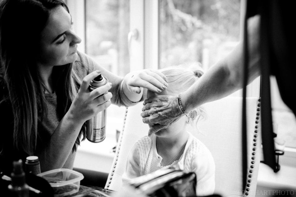 Hands covering the Flowergirl's face
