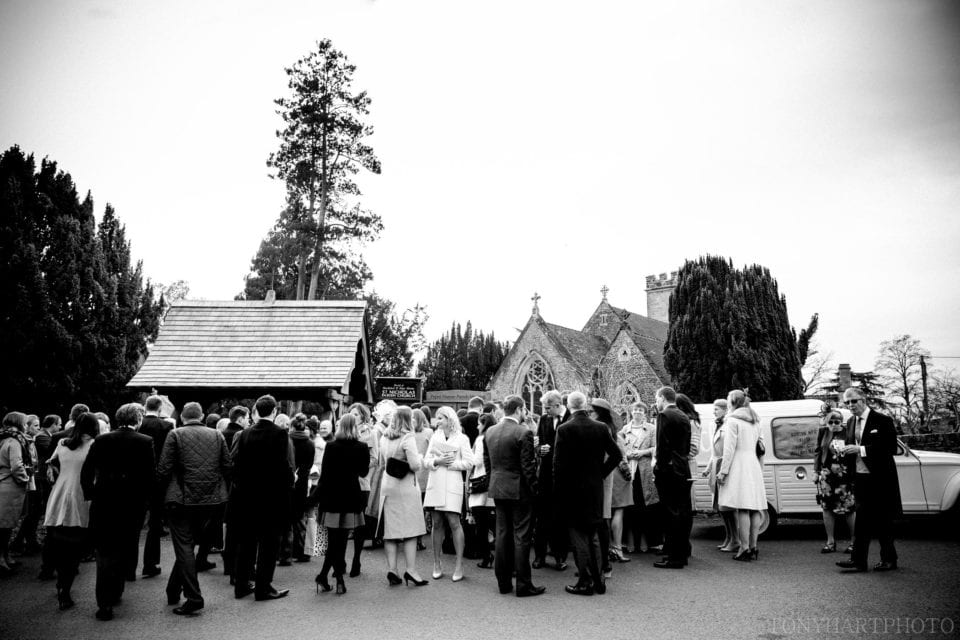 Guests before a wedding in Peper Harow
