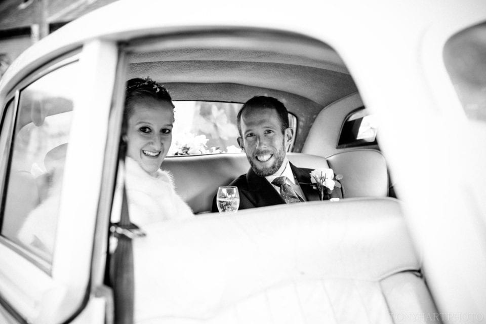 Nicole & Rich heading to their winter wedding at Loseley Park