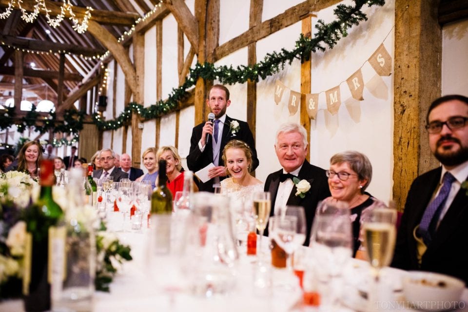 Groom's speech during Nicole & Rich's Loseley Park Winter Wedding