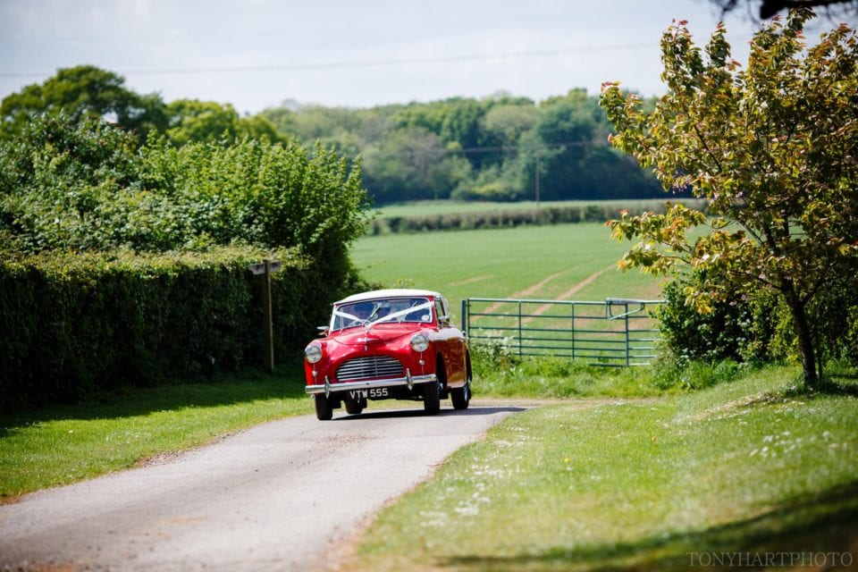 Austin A40 Sports Tourer approaches the Long Barn