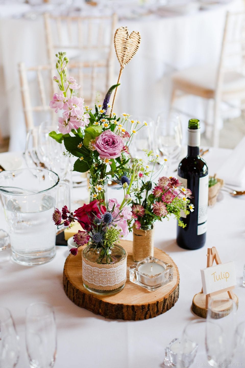 Country style flower wedding centre pieces