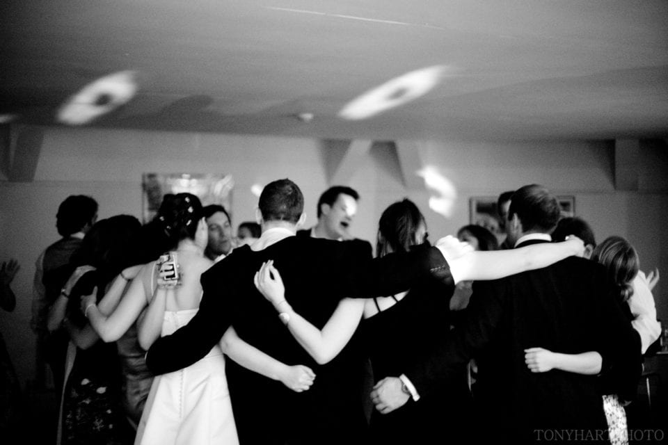 Bride & Groom dancing with guests at Keble College, Oxford