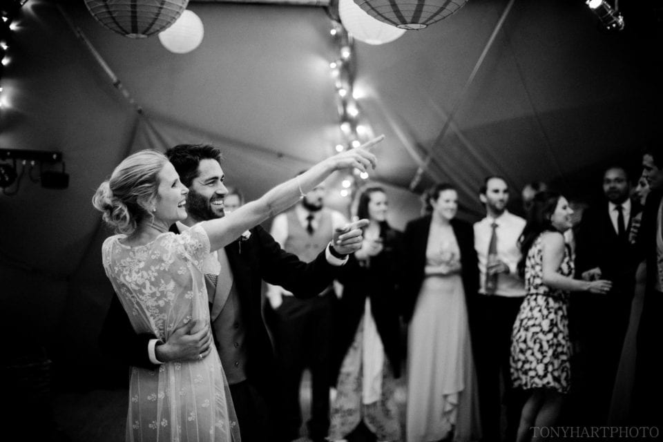 First dance black and white tipi wedding