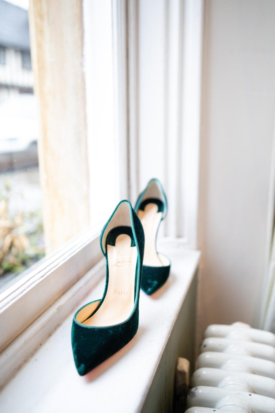 Anna's beautiful green velvet Christian Louboutin shoes.