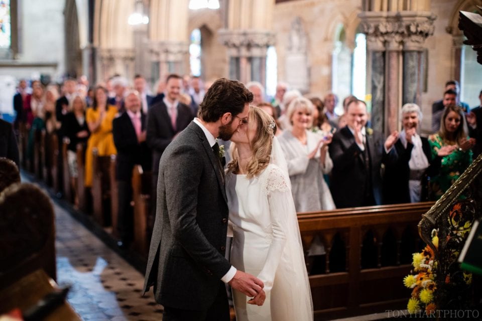 The first kiss at All Saints Church, Sherbourne.