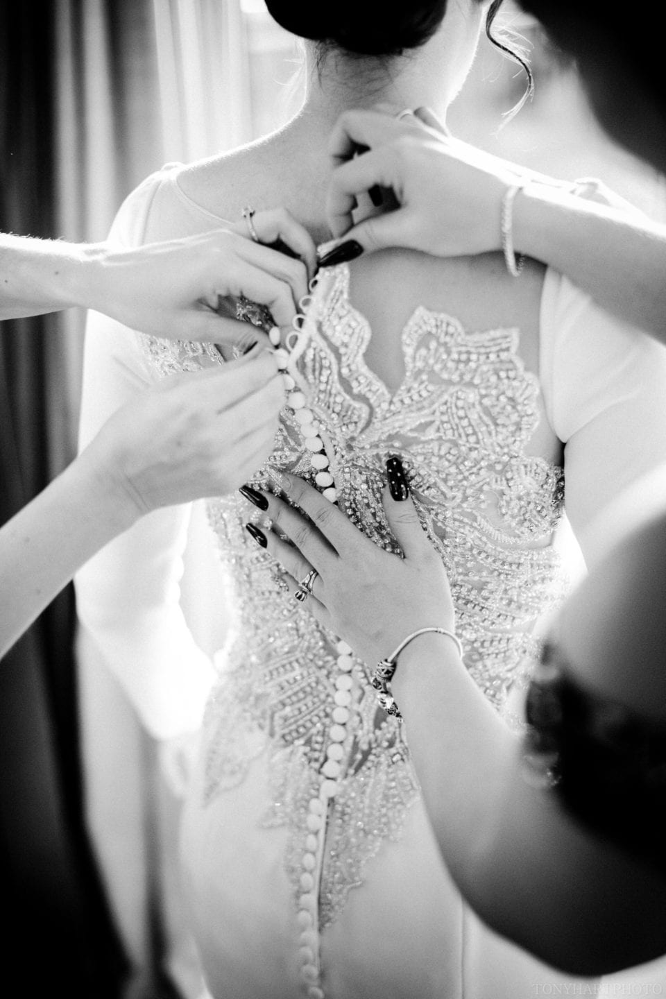 The stunning back of Jemima's Justin Alexander dress