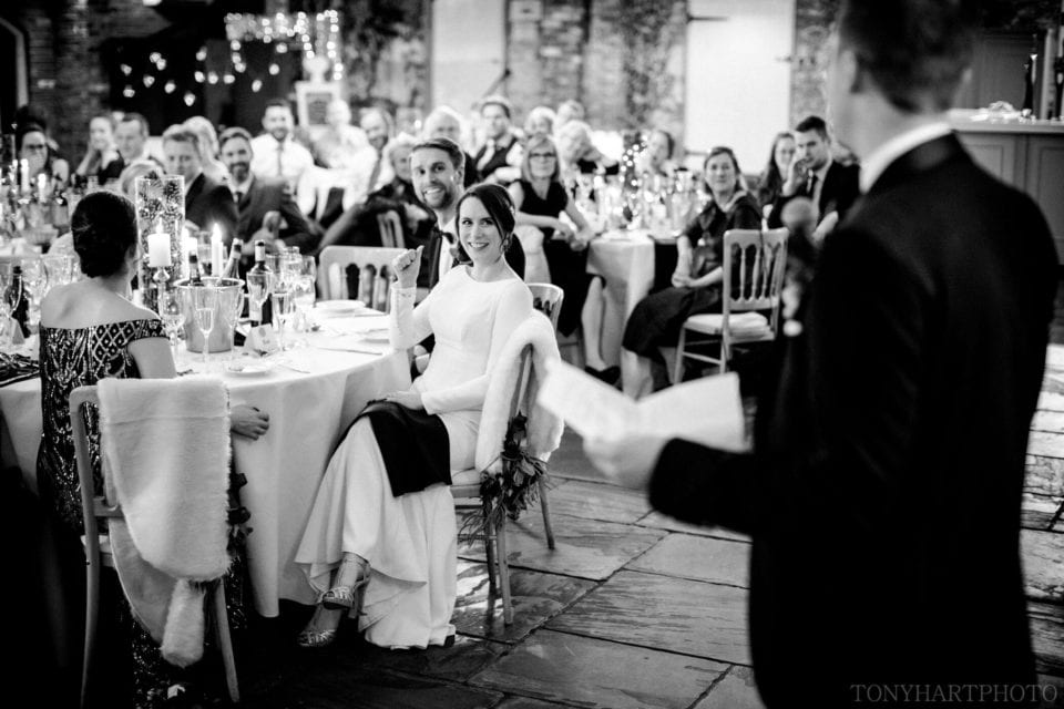 Bride & Groom during the speeches