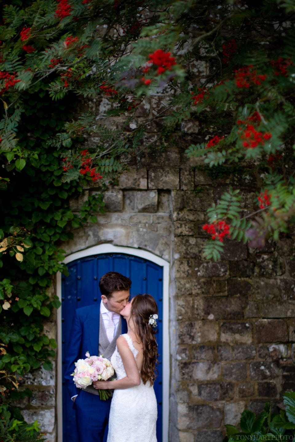 The famous blue door in the rose garden at Farnham Castle
