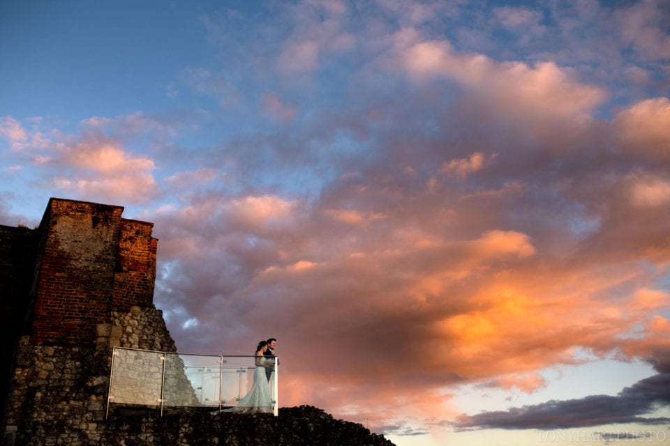 Incredible sunset during a Farnham Castle wedding