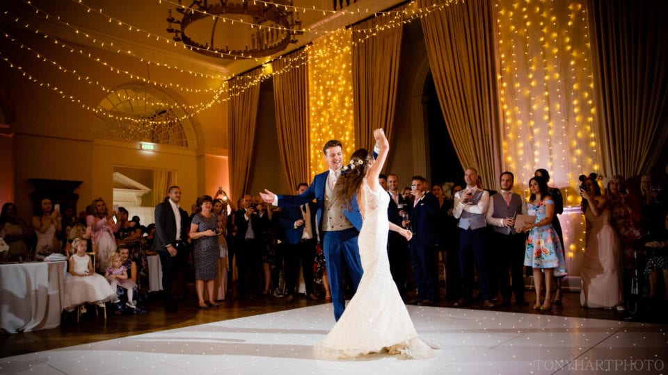 Lauren & Scott on the dancefloor at Farnham Castle