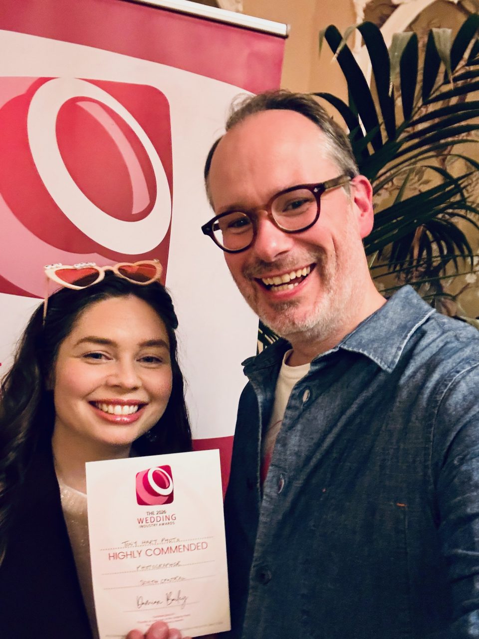 Tony Hart holding a Highly Commended certificate at The Wedding Industry Awards